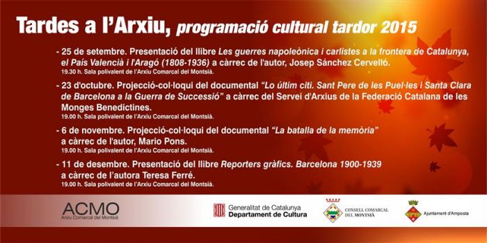 Ajuntament d´Amposta > Comunicació > L’Arxiu Comarcal del Montsià presenta la programació d’activitats culturals per a la tardor